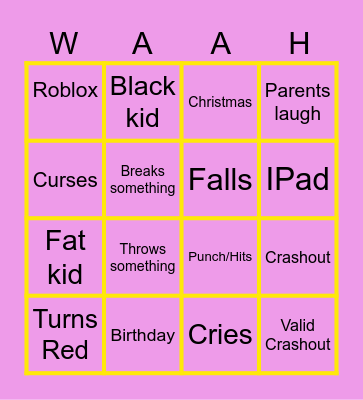 Spoiled Kid Comp Bingo Card