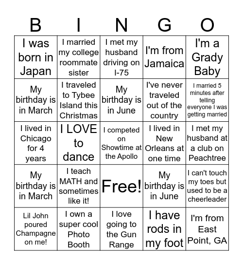 Bryan's Bingo Card