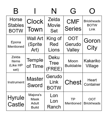 Lego Zelda Sets Bingo Card