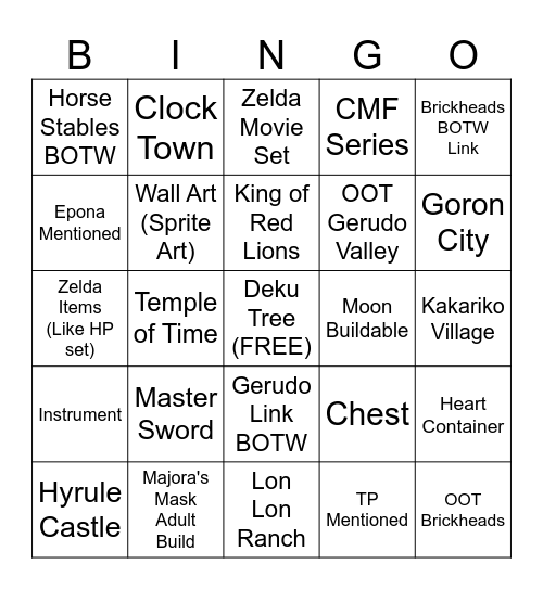 Lego Zelda Sets Bingo Card
