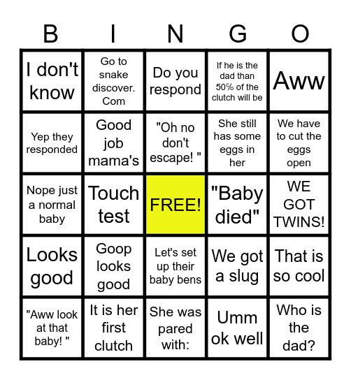 Snake discovery bingo Card