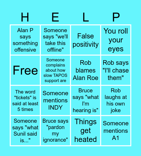 TAPOS Meeting Bingo Card