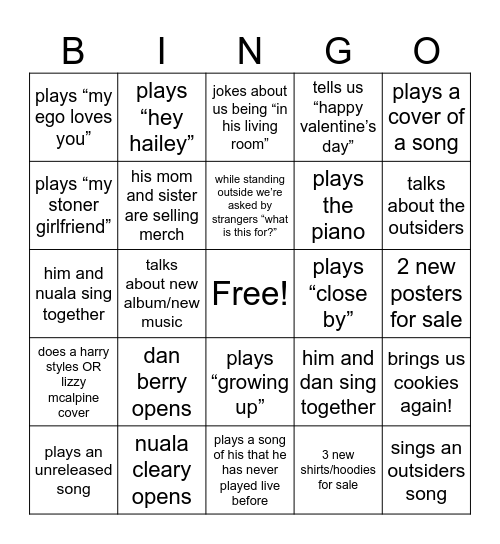 jason schmidt concert 2/15/26 bingo Card
