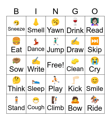 Action Words Bingo Card