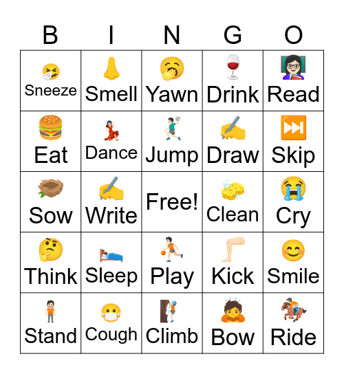 Action Words Bingo Card