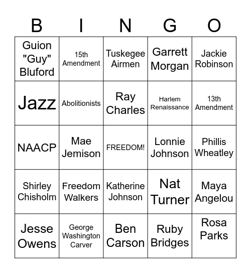 Black History Month Trivia Bingo Card