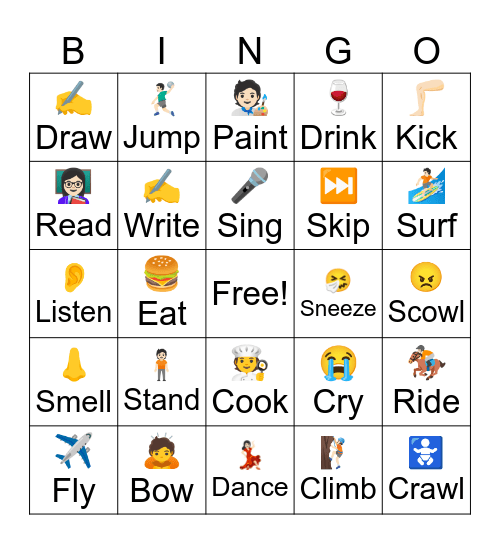 Action Words Bingo Card