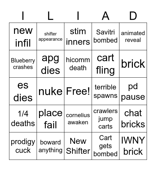 OOTW Bingo Card