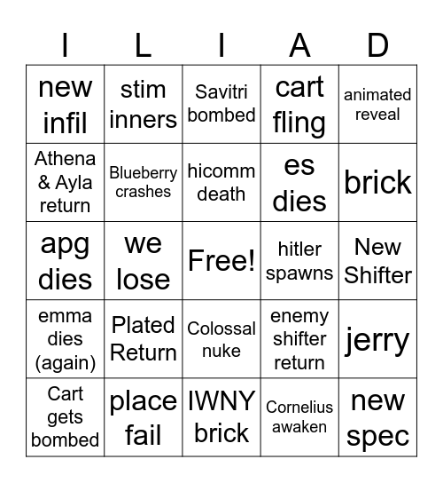 SHIGANSHINA Bingo Card