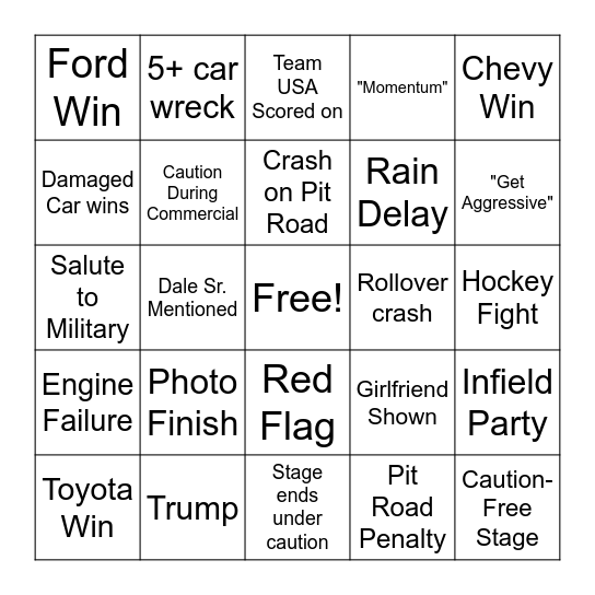 Daytona 500 Bingo Card