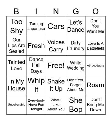 ::::::FRONT ROW #2:::::: Bingo Card