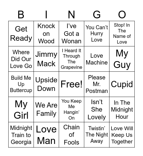 Motown Bingo Card