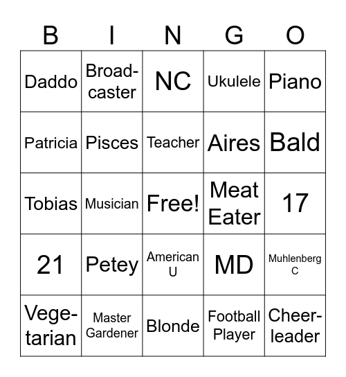 Sibling February Birthday Bingo Card