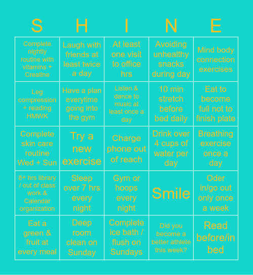 Weekly plan/bingo to SHINE in post season Bingo Card