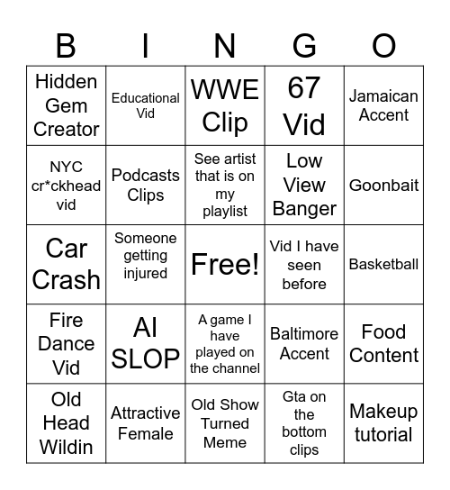 Speed Running The Internet! Bingo Card