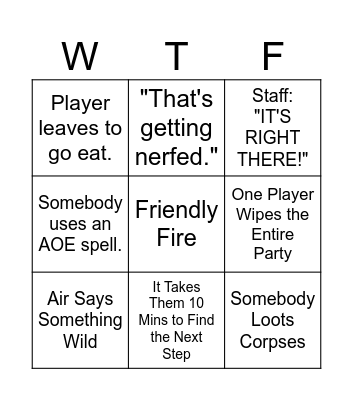 Staff Event Bingo Card