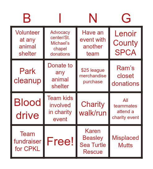 CPKL Spring 2026 Charity Bingo Card