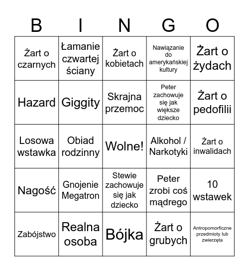 Głowa Rodziny Bingo Card
