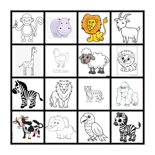 ZOO ANIMALS Bingo Card
