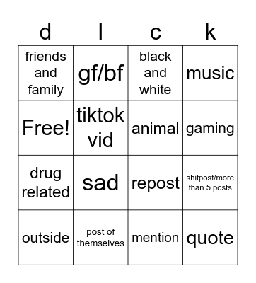 stories Bingo Card