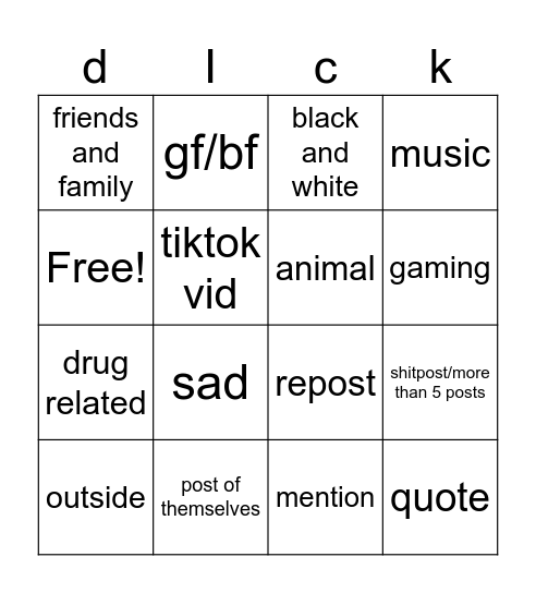 stories Bingo Card