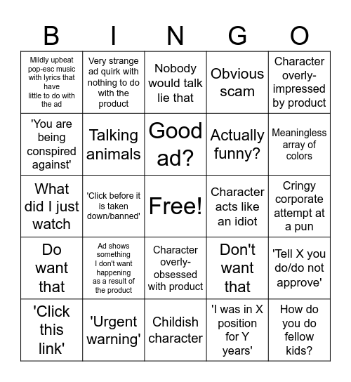Advertisement Bingo Card