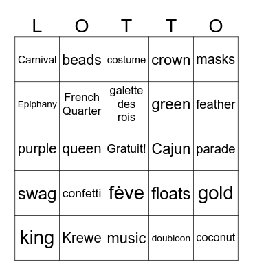 Mardi Gras Bingo Card