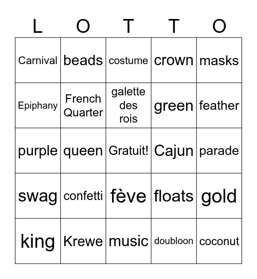 Mardi Gras Bingo Card