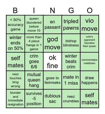 CHALLENGERS Bingo Card