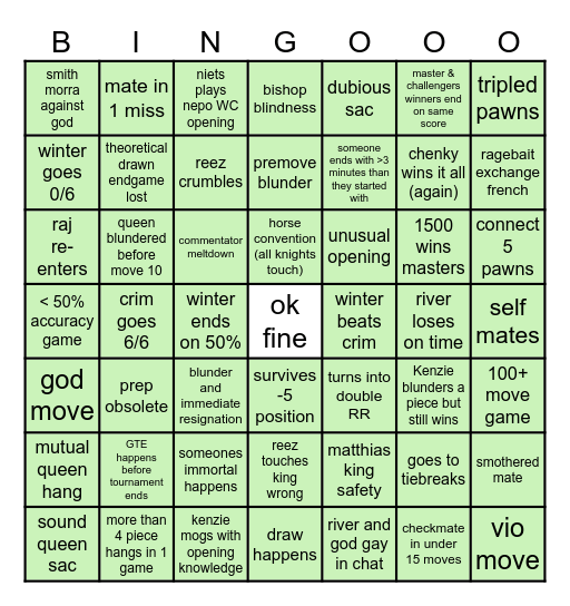 MASTERS & CHALLENGERS Bingo Card
