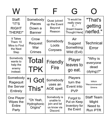 Staff Event Bingo Card