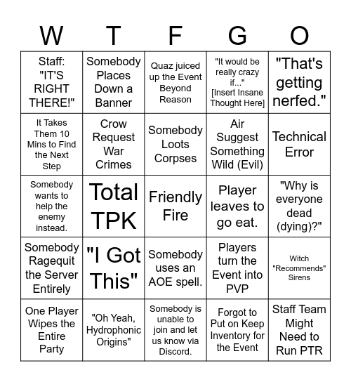 Staff Event Bingo Card