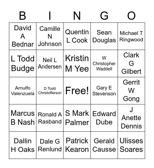 General Authority Bingo Card