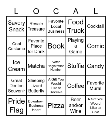 SHOP Bingo Card