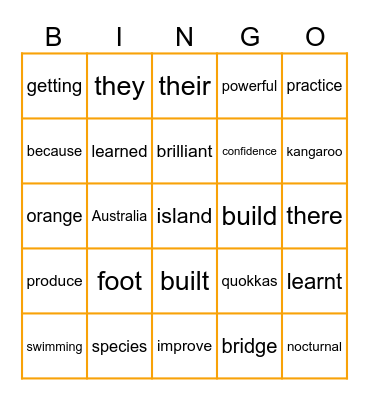 Harvey Year 5 Bingo Card