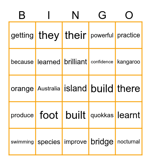 Harvey Year 5 Bingo Card