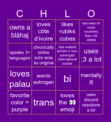 chloe bingo :3 (NOE) Bingo Card