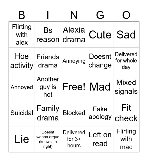 Callie bs Bingo Card