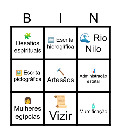 EGITO ANTIGO Bingo Card