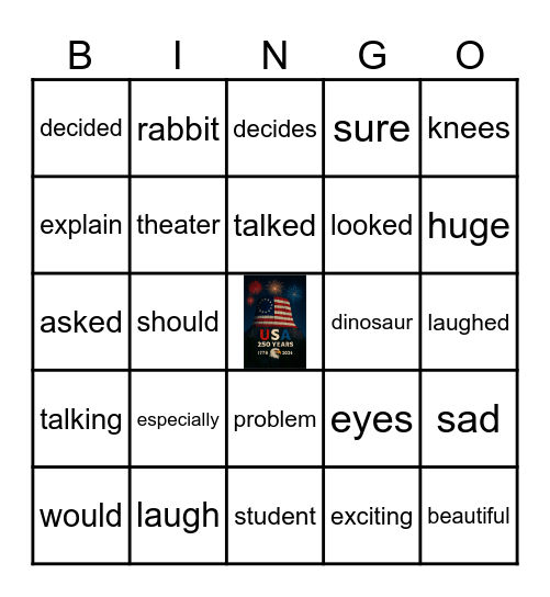 Bonus Words #1 Bingo Card