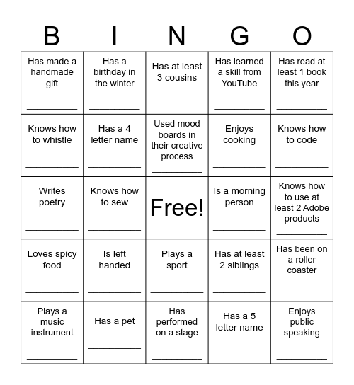 Networking Bingo Card
