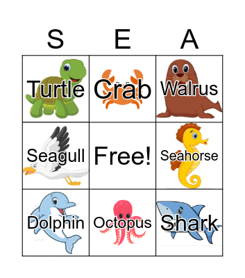 Sea Animals Bingo Card