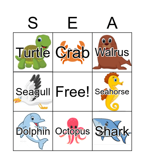 Sea Animals Bingo Card