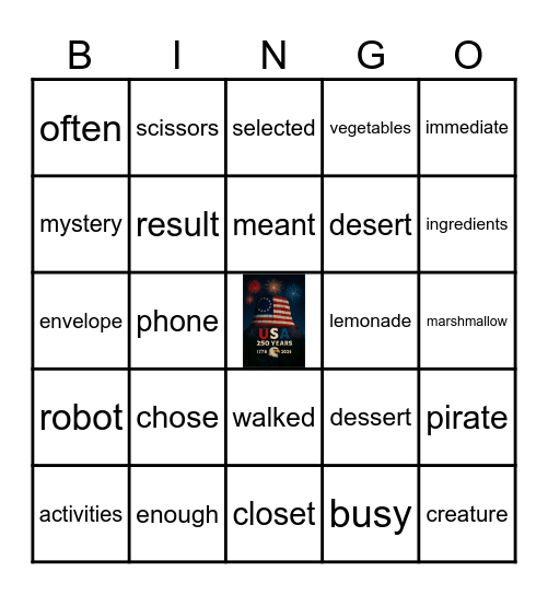 Bonus Words #2 Bingo Card