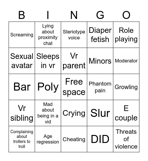 Proximity Chat bingo Card