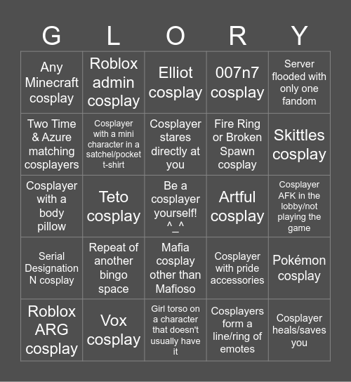 something evil will happen cosplay bingo (now without chat) Bingo Card