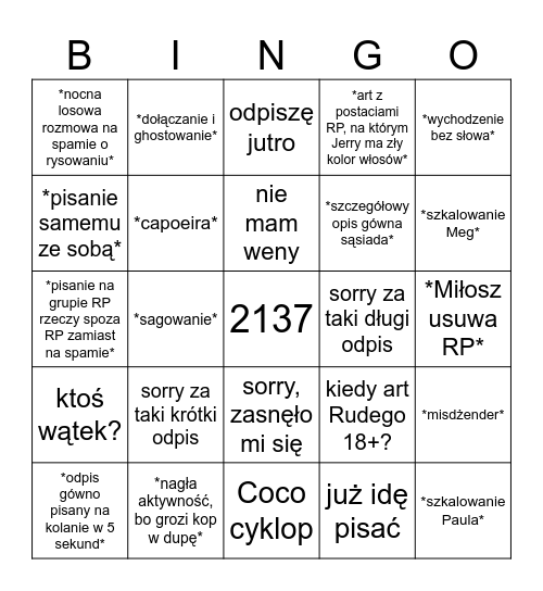 Miraculous RP bingo Card