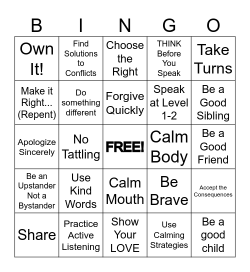 Peacemaker BINGO Card