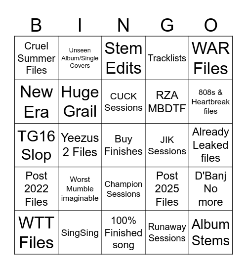 buy of the year Bingo Card