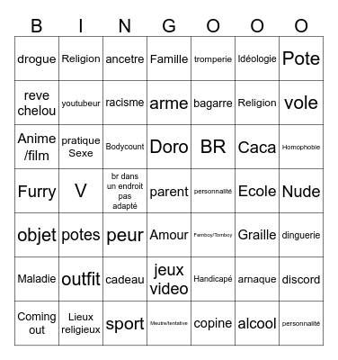 Confession Bingo Card